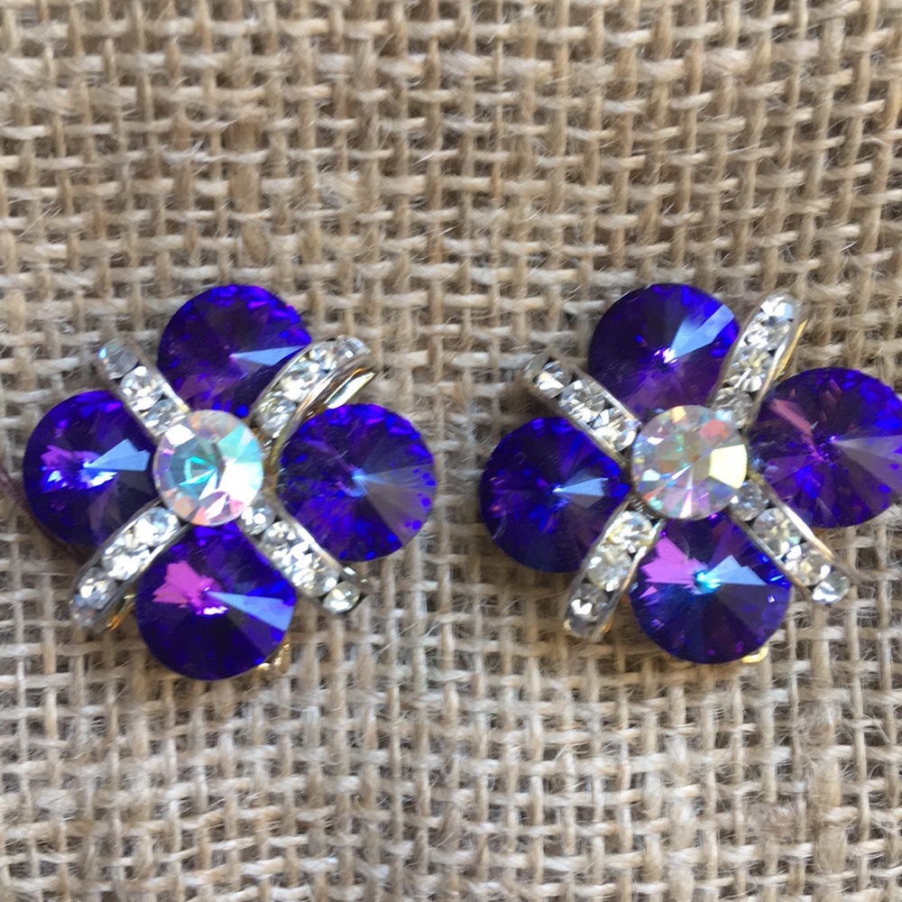 Purple rhinestone and crystal clip on earrings